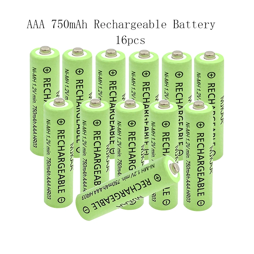 

16Pcs AAA 1.2V RechargeableBattery 750mAh Ni-MH Rechargeable Battery Good Quality 1.2V NIMH 3A Batteries for Remote Control