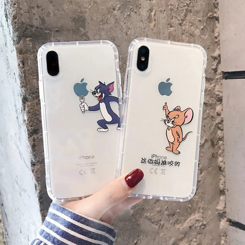 Милый чехол для телефона с котом и мышкой iPhone X XS XR XSMax 8 7 6 6S PluS мягкий силиконовый
