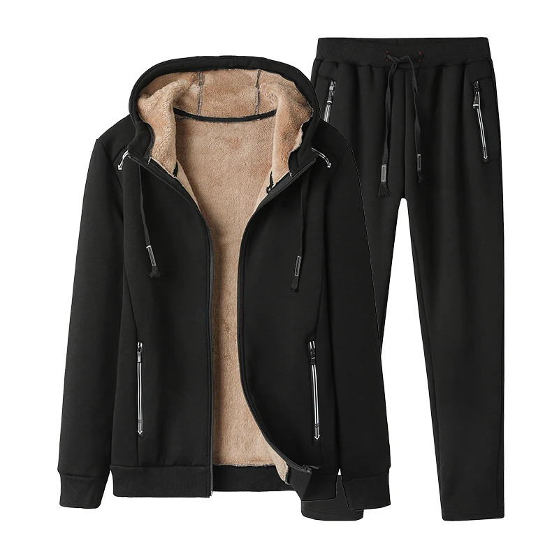 

Tracksuit Men New Winter 2 Pieces Sets Hooded Sweatshirt + Pants Male Thick Warm Slim Fit Sportswear Suit Men's Plus Velvet Set