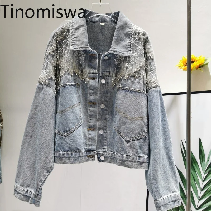 Tinomiswa дизайнерские Джинсовые куртки с блестками и бриллиантами женские