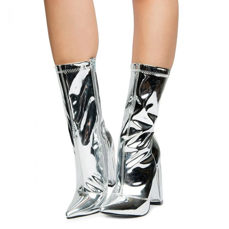 Новинка женские ботинки на высоком каблуке Цвет серебристый 2019 Модные ботильоны