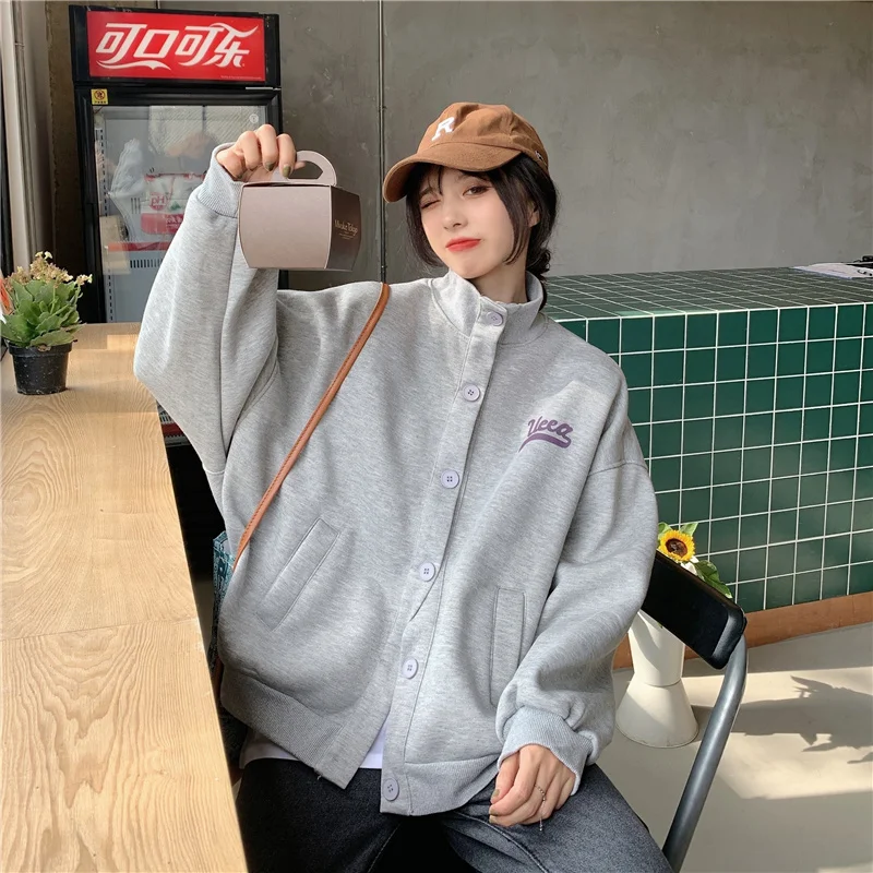 

Толстовка с капюшоном в стиле оверсайз, осенняя одежда, Популярная свободная Женская толстовка с воротником в Корейском стиле