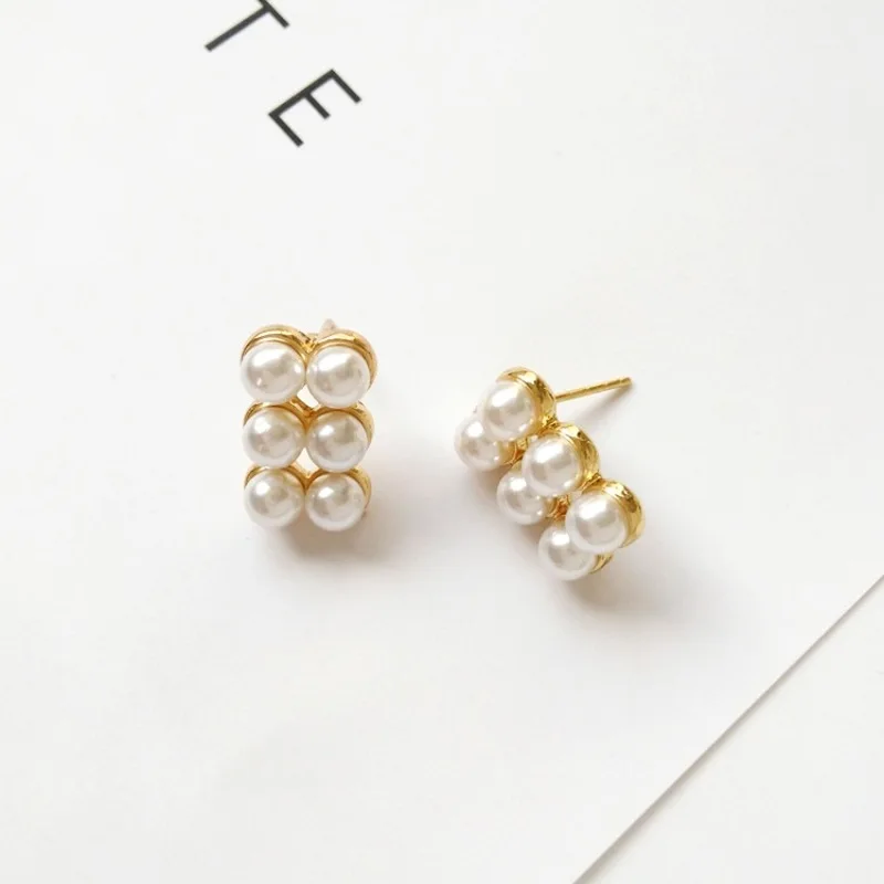 Корейские модные красивые маленькие серьги гвоздики с имитацией жемчуга для