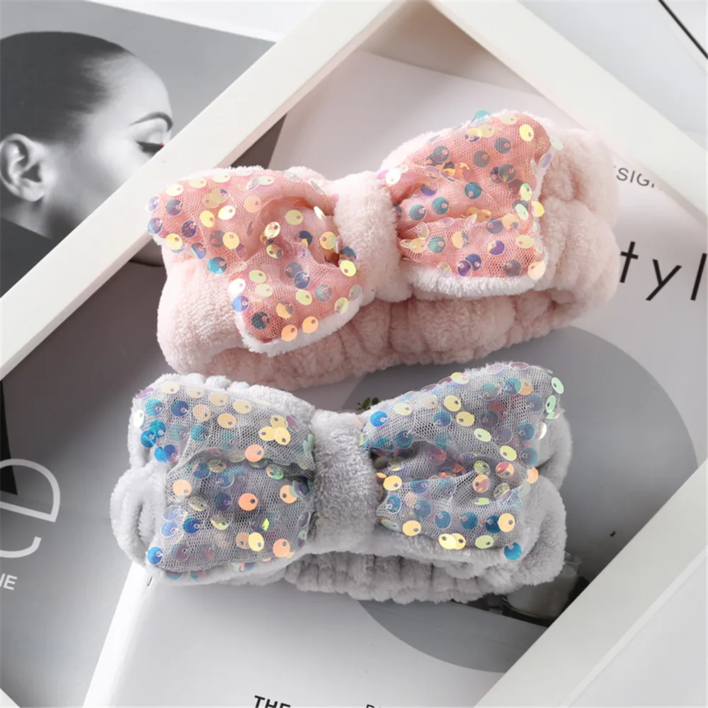 Корейская версия новой плюшевая повязка для волос милая с блестками и бантом