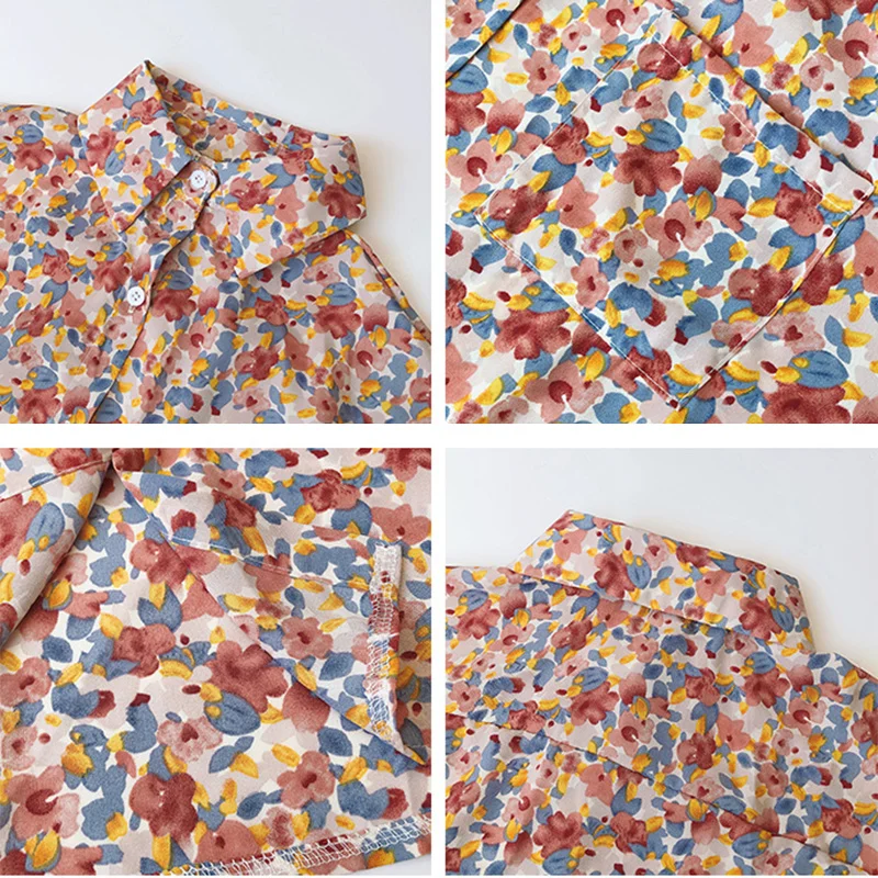 

Floral Shirts Women Full Sleeve Chiffon Korean Style Trendy Elegant Baggy 5XL Plus Size Popular Tender Female Top Spring Autumn