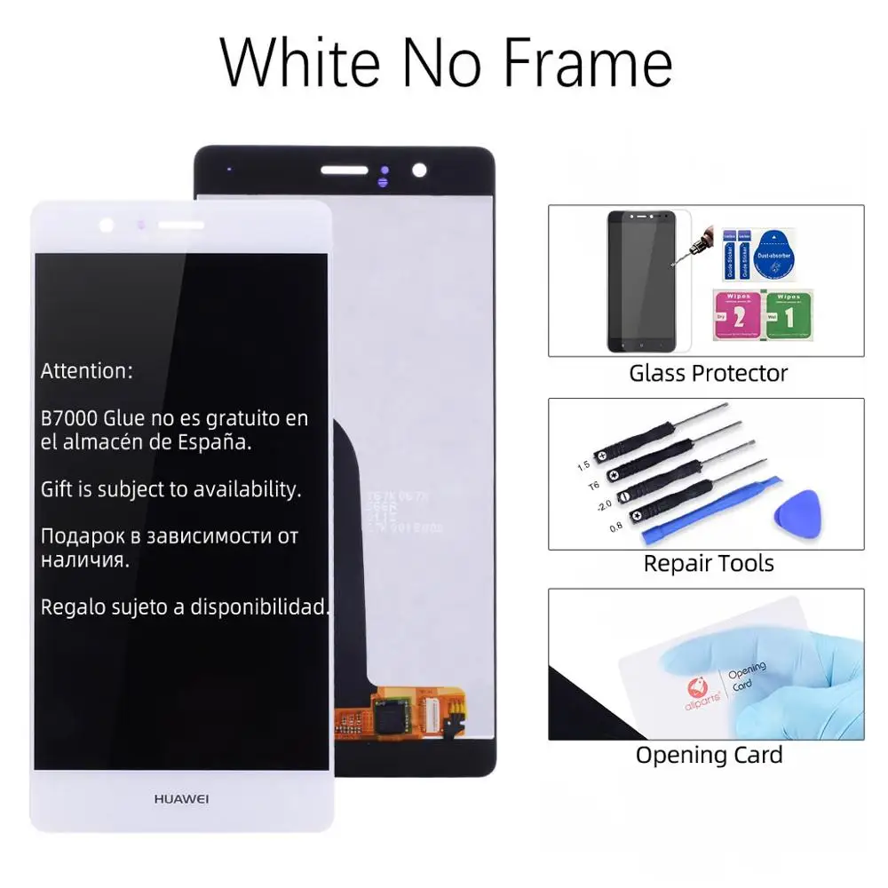 Дисплей для HUAWEI P9 Lite VNS-L31 L21 L19 L23 LCD в сборе с тачскрином на рамке 5.2'' черный белый золото - Цвет: White No Frame