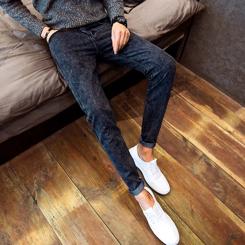 

2019 Autumn New Sky Blue Skinny Jeans Men Fashion Slim Fit Stretch Mid Waist Pants Men's Casual Long Pants Plus Size