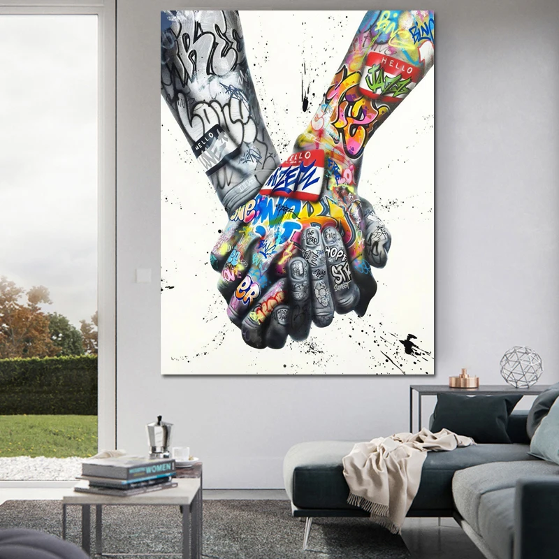 Современная уличная Картина граффити руки холст печать картина стены фотография