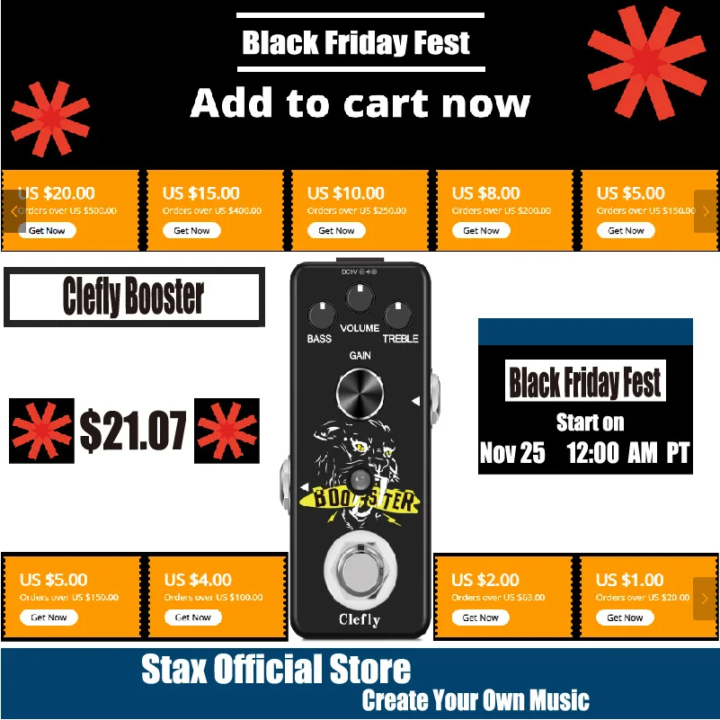 

Clefly LEF-318 Guitar Booster Pedal Pure Boost Effect Pedals Analog Pure Signal Amplification Sound Encouraging