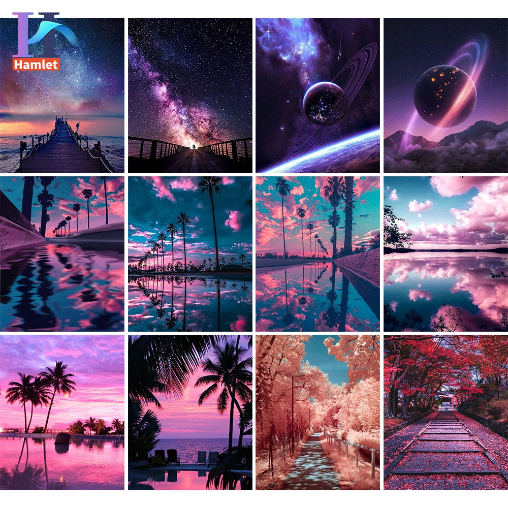 【Hamlet】 Картина маслом по номерам сделай сам фиолетовый пейзаж на холсте краска