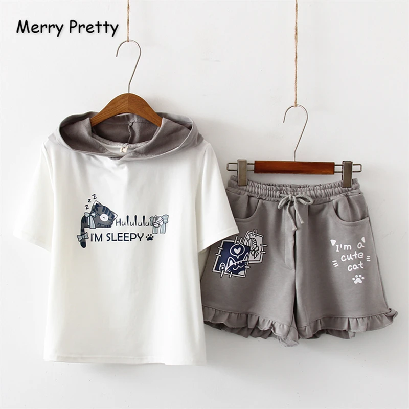 Merry Pretty Женский комплект из двух предметов топы и шорты с мультяшным принтом