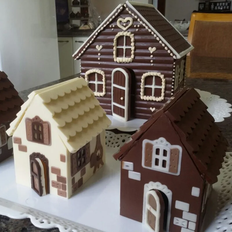 2 pcsset 3d christmas silicone mold gingerbread house shape chocolate cake mould diy biscuits cookie stencil baking tools free global shipping