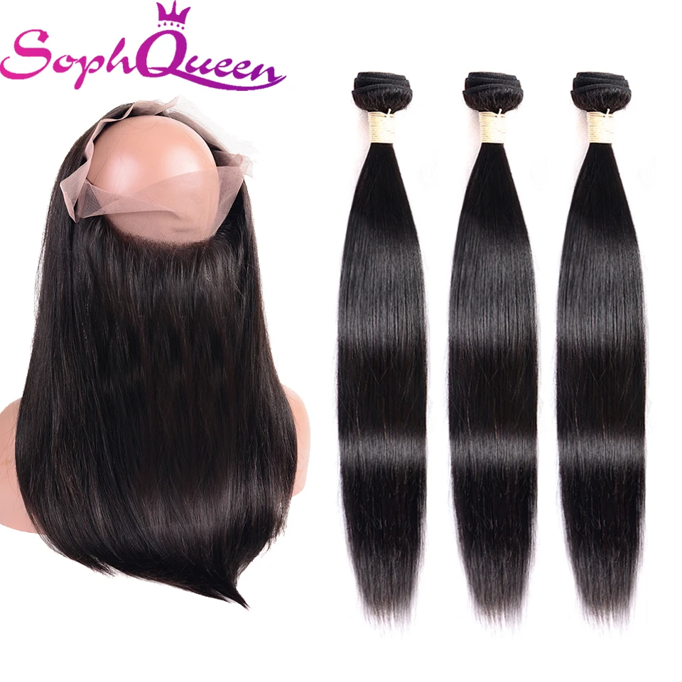 Soph queen волосы 360 Кружева Фронтальные с пучками индийские Remy прямые человеческие волосы переплетения пучки с фронтальной застежкой с волосами младенца