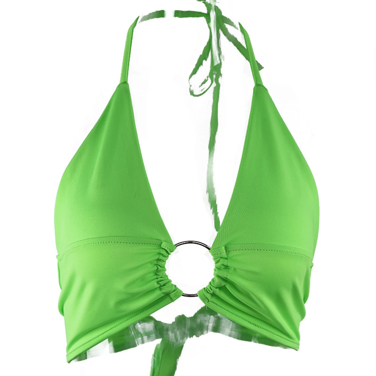 

Women Hollow Sexy Metal Underwear Sling Tank Top Halter Design Navel Hollow Metal Decoration Summer Clothing Solid Color