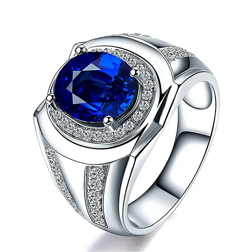 

Sapphire gemstones blue crystal rings for men women zircon diamonds white gold silver color argent jewelry bijoux band gifts