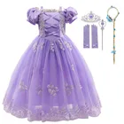 С милым принтом Рапунцель для девочек платье карнавальный костюм принцессы детская одежда в стиле пурпурной класса люкс платье Рапунцель; Одежда для детей; Детский маскарадный костюм на Хеллоуин; Платье
