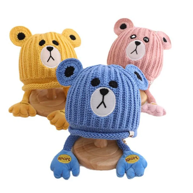 

Зимняя шапка Doitbest для детей, детские шапочки, трикотажные шапки с мультяшным медведем, теплые детские шапки с ушами для девочек от 2 до 7 лет