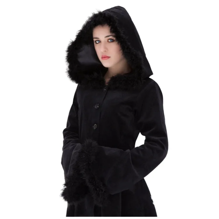 Осенне-зимнее женское винтажное пальто в пол с капюшоном средневековая теплая