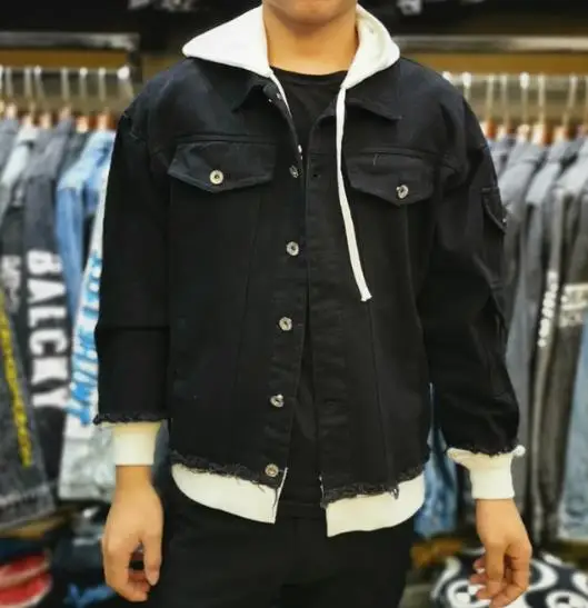 Куртка мужская джинсовая с капюшоном модная повседневная ковбойская куртка