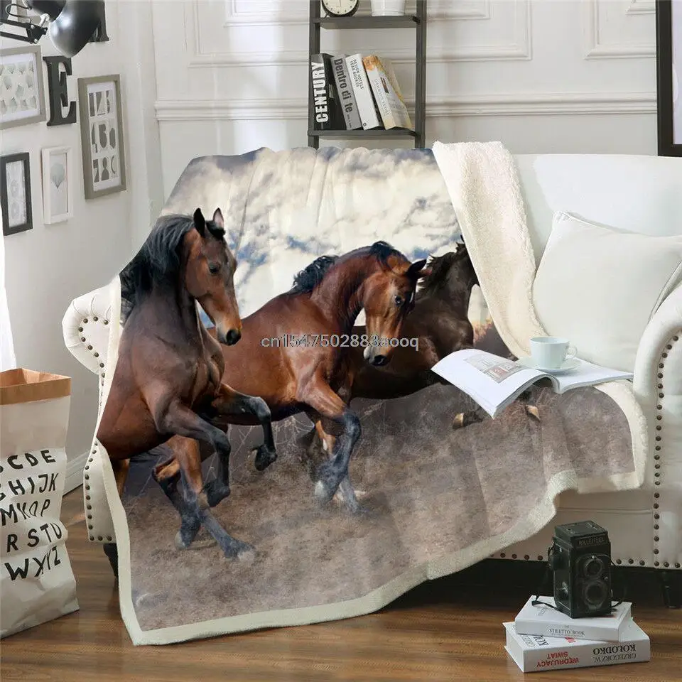

Running Horse 3D Printed Fleece Blanket for Beds Thick Quilt Fashion Bedspread Sherpa Blanket/ Adults Children