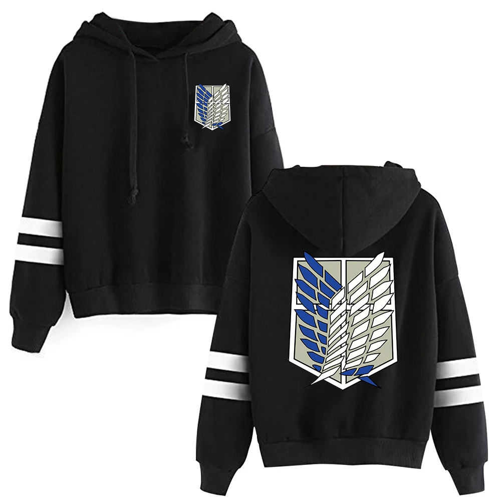 

2021 New Anime Titan Long Sleeved Striped Hooded Sweatshirt Pullover Tops Harajuku