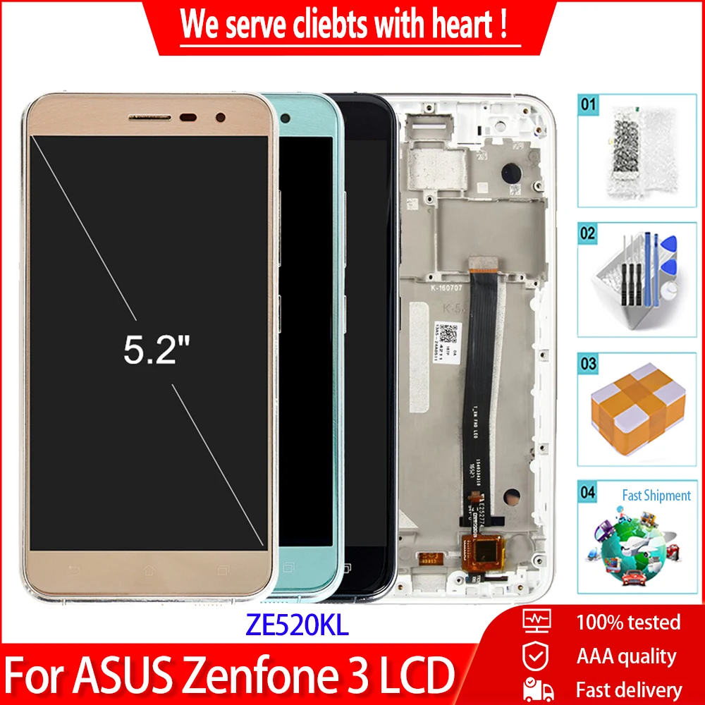 Оригинальный дисплей 5 2 дюйма с рамкой для ASUS Zenfone 3 ZE520KL ЖК сенсорным экраном и