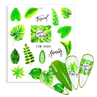 1pcs small fresh styles green leaves 3d nail water sticker coconut tree leaf pattern transfer stickers diy nail decoration decal
