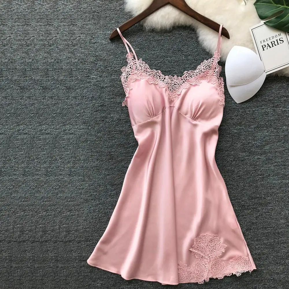 Женское атласное шелковое нижнее белье ночная рубашка с v образным вырезом без