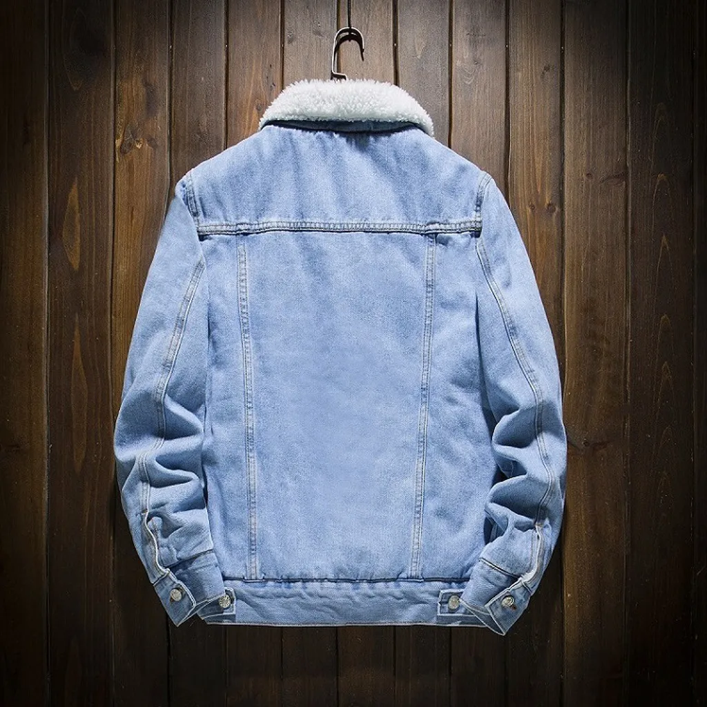 Мужская джинсовая куртка с мехом MUQGEW теплая винтажная длинным рукавом свободная