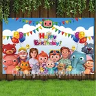 Фон Cocomelon для фотосъемки с изображением семьи красочных воздушных шаров детского дня рождения