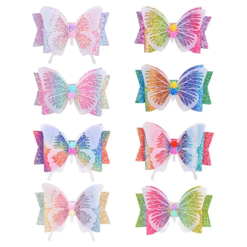 

W3JF 8pcs Glitter Hair Bows Clips For Kids Girls Butterfly Hair Pin Accessoires Sparkly Bows Clips