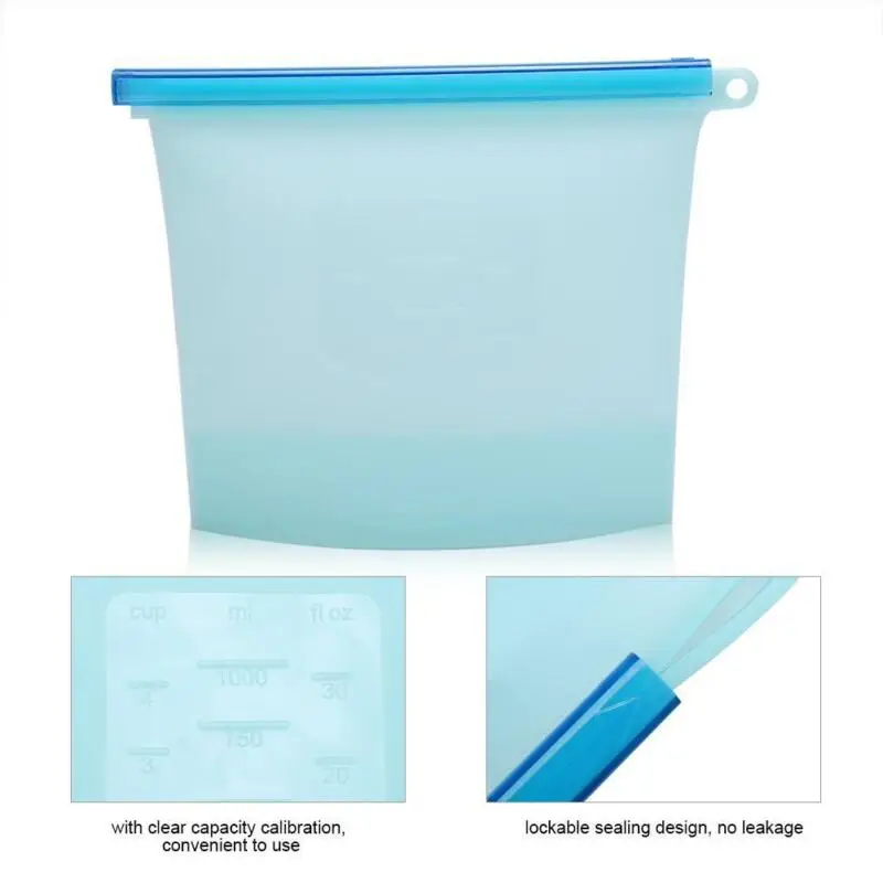 1000 мл многоразовая силиконовая сумка для хранения пищевых продуктов обеденная