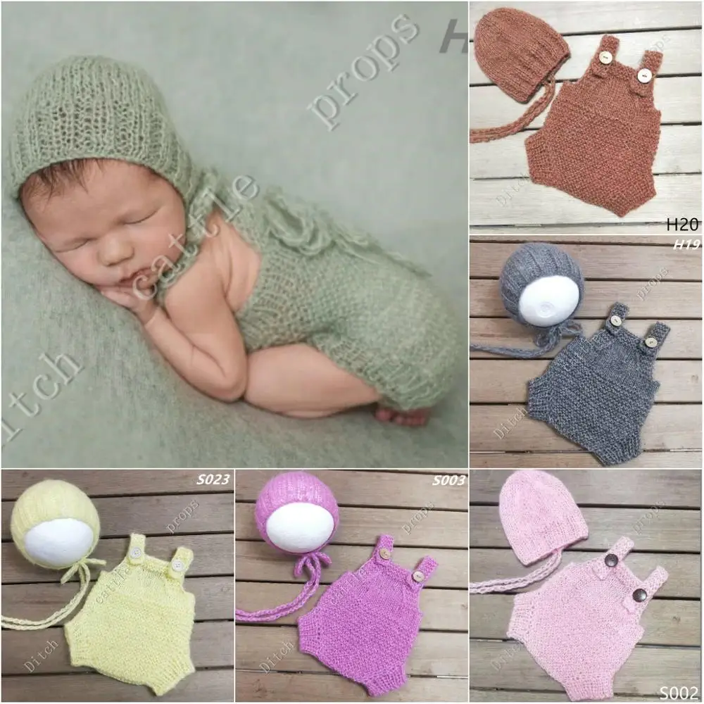 Реквизит для фотосъемки новорожденных штаны + шапки мохеровый тканый реквизит