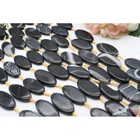 2strandslot 49mm natural smooth black stripe oval agate stone beads for diy bracelet necklace jewelry making strand 15