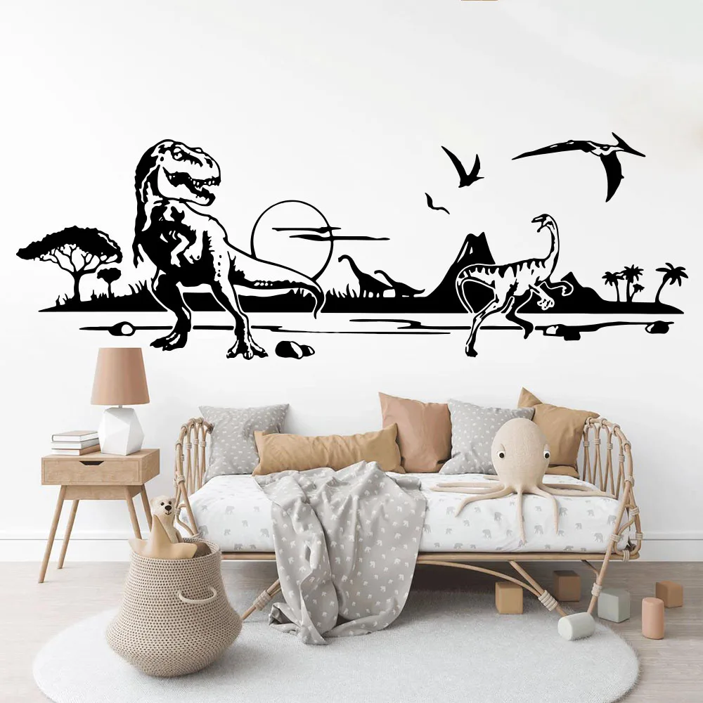

Large T-Rex Dinosaur Jurassic World Landscape Wall Sticker Kids Room Baby Nursery Dino Mountain Tree Wall Decal Bedroom Vinyl