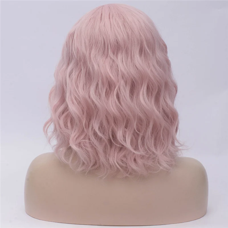 Розовый MSI Wigs женские розовые парики Короткие вьющиеся термостойкие 14 дюймов Синтетические волосы зеленый парик для черно-белых женщин косплей боб парики - Цвет: Розовый