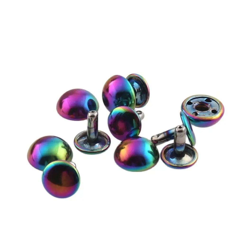 

50sets/lot 10mm High Quality Rainbow Color Metal Rivets Round Double Cap Rivet Stud Collision Nail for Leather Crafts Shoes Bags