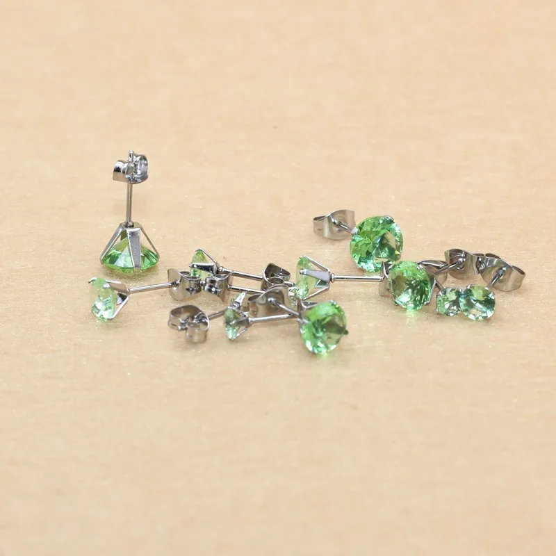 

Brief AAA Zircon Stud Earrings Round Apple Green Crystal Jewelry With 316 L Stainless Steel Anti Allergy