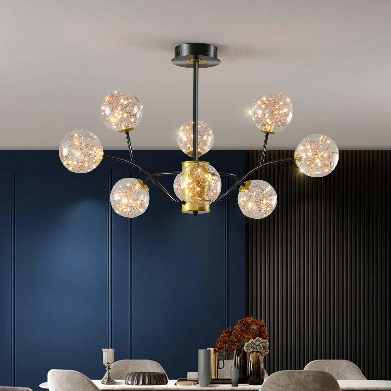 

LED Pendant Lights Bed Room Ｍodern Erected Indoor Lighting Ceiling Chandeliers 9 head Lamps,Remote control or Push Button Switch