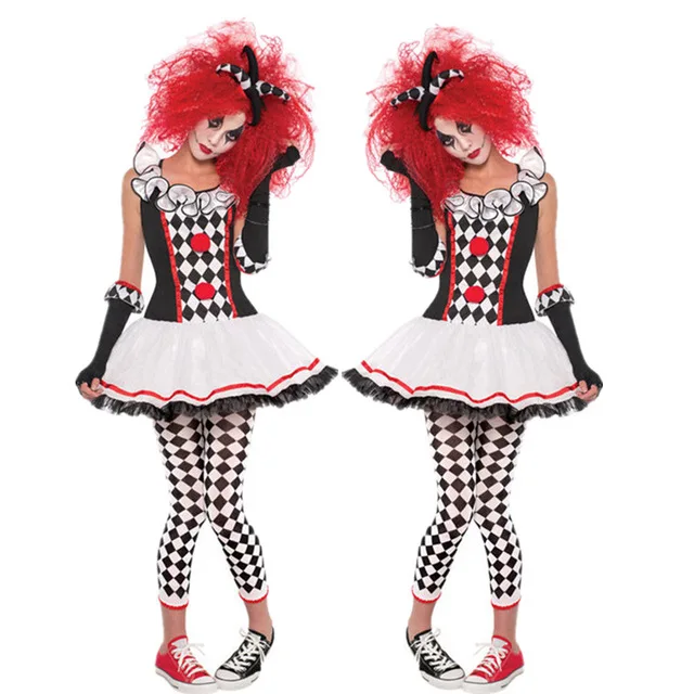 

Halloween Scary Joker Clown Monster Cosplay Costume Women's Evil Jester Performance Clothing Circus Fancy Dress