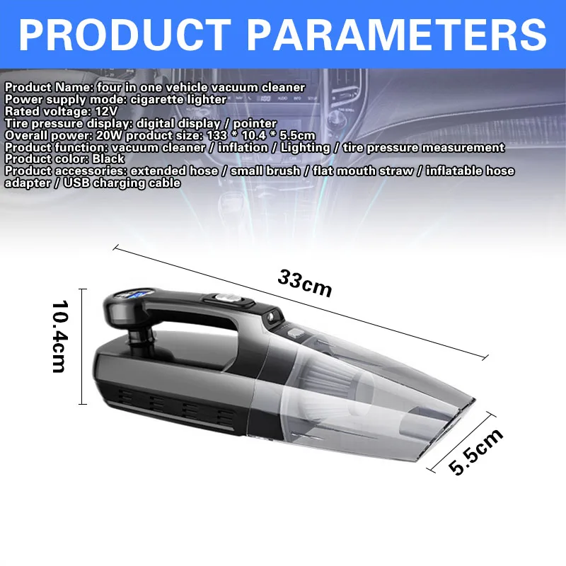

Wireless Cleaner Car Aspirateur Car Handheld Vacuum Cleaner With Digital Tire Inflator Pump Pressure Gauge LED Light Home