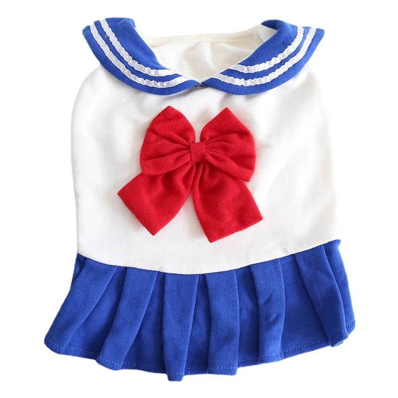 

French Bulldog Students Dress for Cat Dog Costumes Blue XS Pet Clothes Bowknot Small Dog Skirt Corgi Pug Poodle English Bulldog