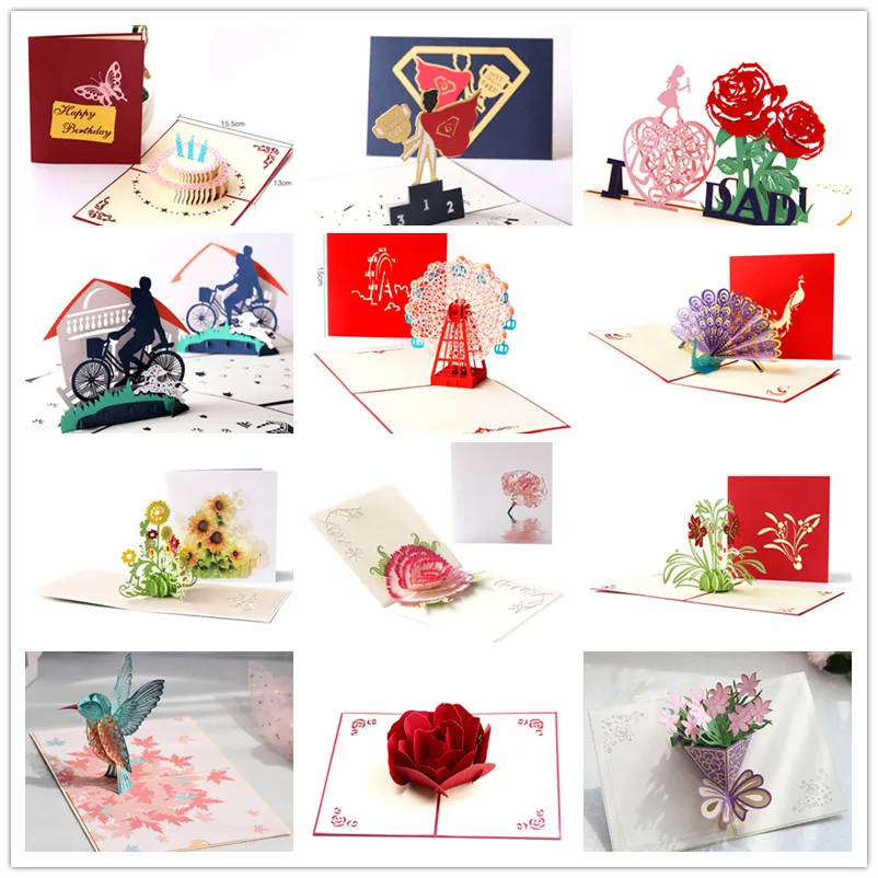 Выдвижная открытка ручной работы 3D лазерная вырезка выдвижные поздравительные