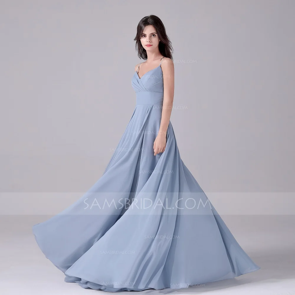 A Line Спагетти ремни длиной до пола платья из органзы для свидетельницы (подружки