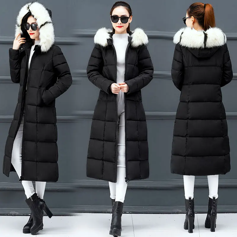 Женское зимнее пальто с капюшоном разноцветное большого размера Толстая теплая