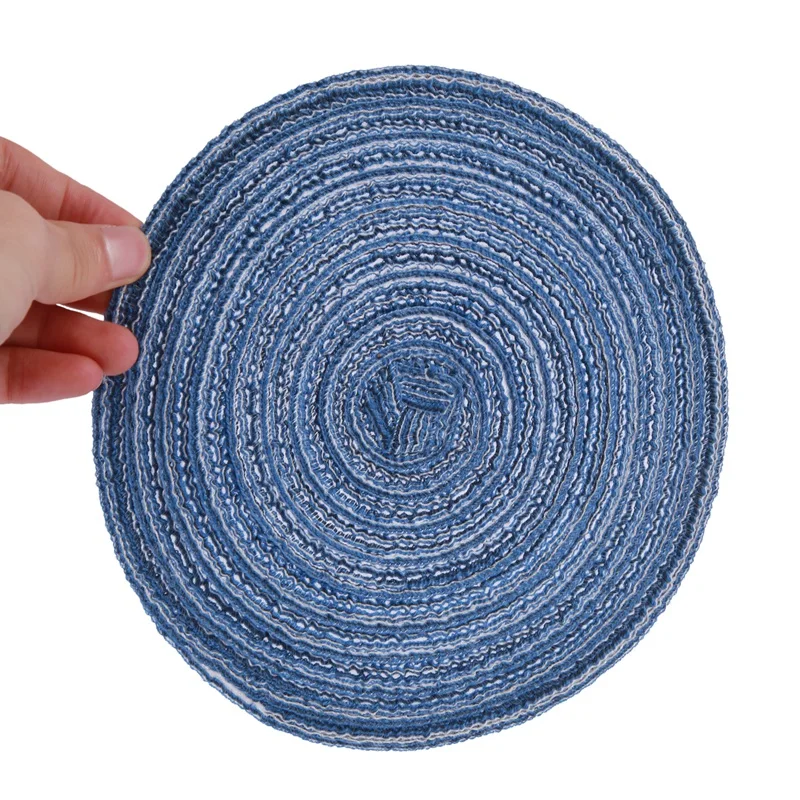 

1x Family Mat Ramie Insulation Mat Round Placemat Carpet (Blue) & Dish Drying Rack, 2Pack Bamboo Dish Rack