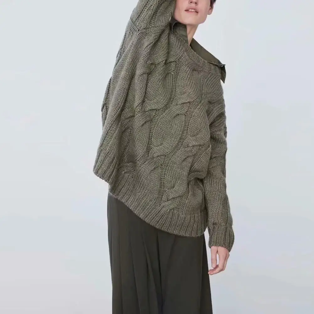 ZA Winter Warm loose knitted thick Winding sweater women pullover wide sleeve chic lady casual pull femme jersey woman jumper | Женская