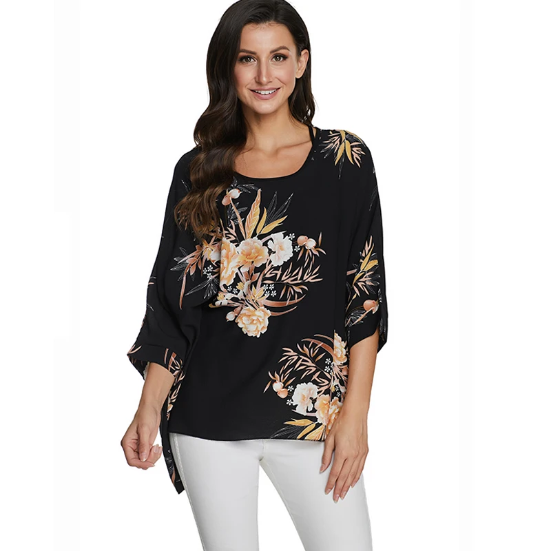 Женская шифоновая блузка BHflutter винтажная черная с рукавом летучая мышь