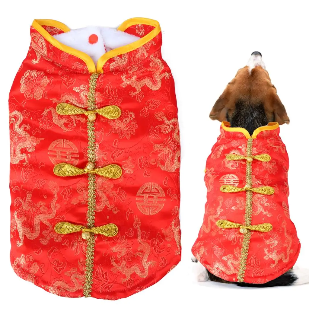 

Новогодний костюм для собаки Тан зимний костюм для питомца с узлом пуговицами китайский Чонсам Новинка для ухода за питомцами одежда