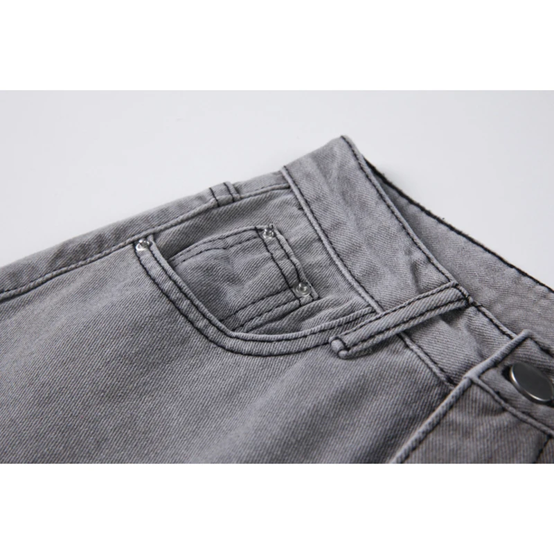 Женские джинсы с высокой талией серые рваные мешковатые широкие брюки в уличном